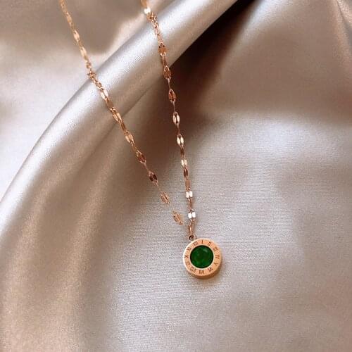 Stainless Steel Roman Numerals Necklace for Women Crystal Pendant Lips Chain Choker Jewelry