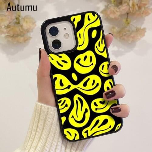 Phone Case for iPhone 12 mini X XS XR 11 Pro Max SE 2020 5 6S 7 8 Plus Samsung S8 S9 S10 S20 S21 yellow trippy smiley face
