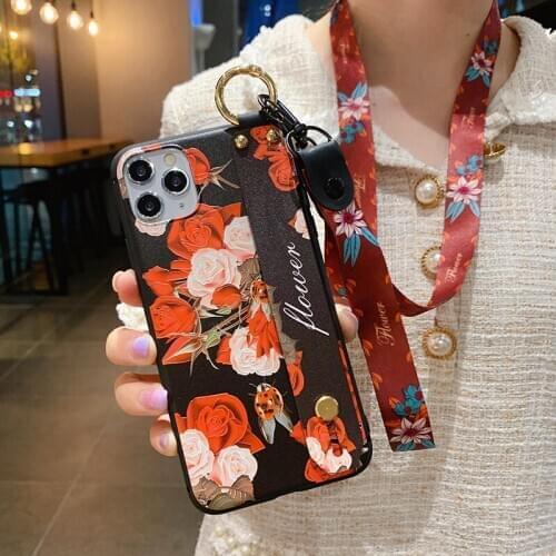 Rose Flower Wrist Strap Case For Xiaomi Mi 9 Lite 8 6X 5X CC9 9T Pro Redmi 4X K20 K30 Redmi Note 5 6 7 8 9 Pro Max Soft Cover
