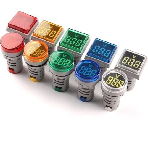 Round Square 22mm AC 20-500V Digital Voltmeter Volt Voltage Tester Meter Monitor Power LED Indicator Pilot Lamp Light