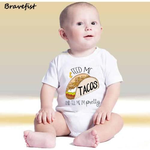 Baby Rompers 2018 Short Sleeve Cotton Overalls Newborn Clothes Roupas Boys Girls Jumpsuit Clothing Feed Me Burger Print Clothes