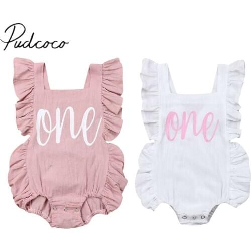 2019 Baby Summer Clothing Newborn Infant Baby Girls Boys Romper Ruffles Sleeveless ONE Letter Print Outfit Jumpsuit Playsuit