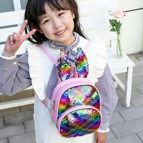 Children Kids Rabbit Ears Sequin Backpack School Bag Rucksack Kindergarten Girls Lovely Backpack 2019 New