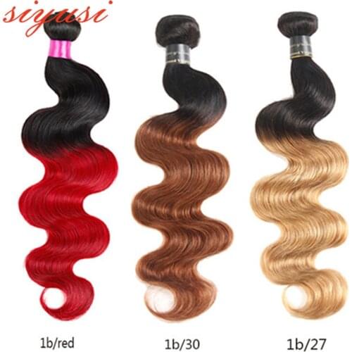 Ombre Colored Brazilian Human Hair Bundles 1b/Red Brazilian Body Wave 1B/27# Remy Human Hair Extensions For Braiding
