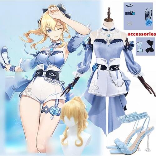 Genshin Impact Sea Breeze Dandelion Jean Cosplay Costume Swimsuit Skin Lovely Uniform Pool Party Summer Swimwear Women wig shoes