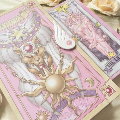 Cardcaptor Sakura Cosplay Card Captor Kinomoto Tarot Magic Book With Pink Clow 56 Pieces Set Magic Book Halloween Carnival Gifts