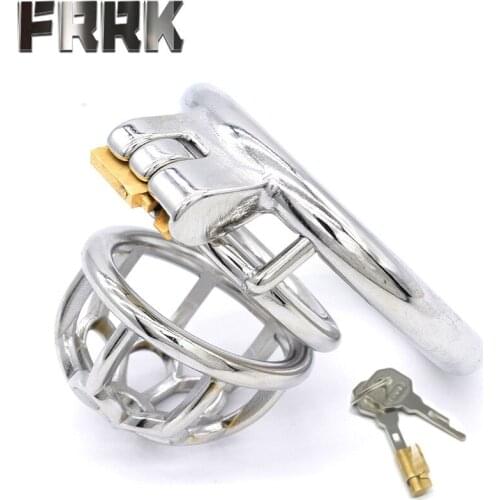 FRRK 304 Stainless Steel Penis Cage With Stealth Lock Male Chastity Device Bondage Cock Cage Adult Sex Toys For Man Sex Shop