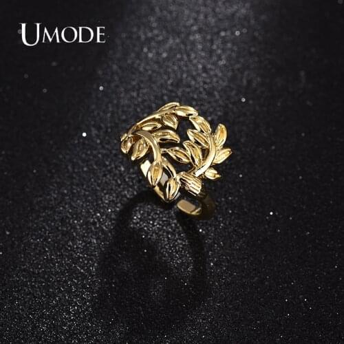 UMODE NEW Olive Branch Ring for Women Femme Adjustable Wedding Rings Electroplating Process Gold Color Fashion Jewelry UR0609