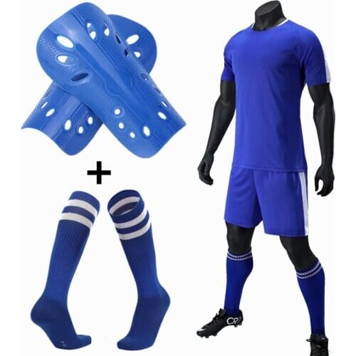 Children Soccer Training Shin Guards+ socks free gift Mens Kids Soccer Jerseys Set sports kit Men child Futbol Training Uniforms