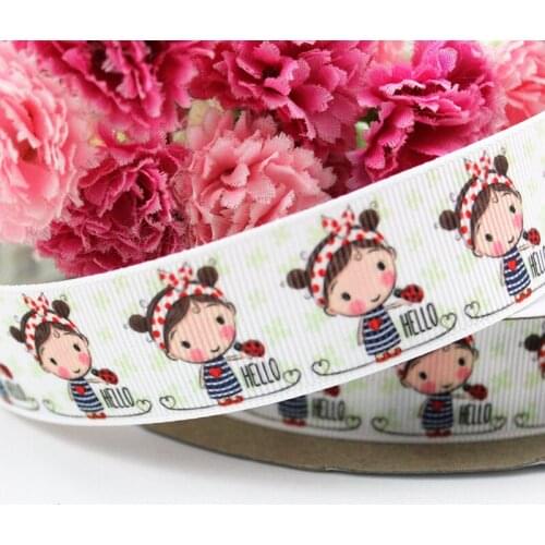 Cute white cartoon girl printed grosgrain ribbon 25mm 10 yard wedding party decorative gift wraping handmade bow ribbons