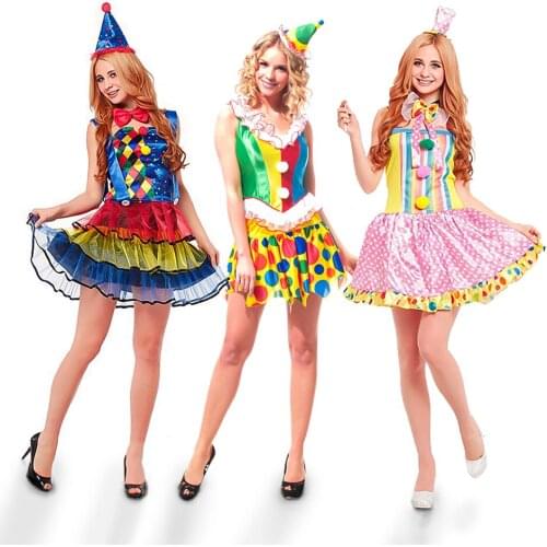 Fantasia clown costume woman adult and women circus clown costume female cosplay costume fancy dress cute dress Halloween