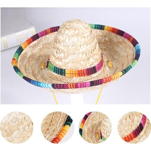 Creative Mini Pet Dogs Straw Hat Sombrero Cat Sun Hat Beach Party Straw Hats Puppy Dogs Hawaii Style Hat Dogs Cats Accessories