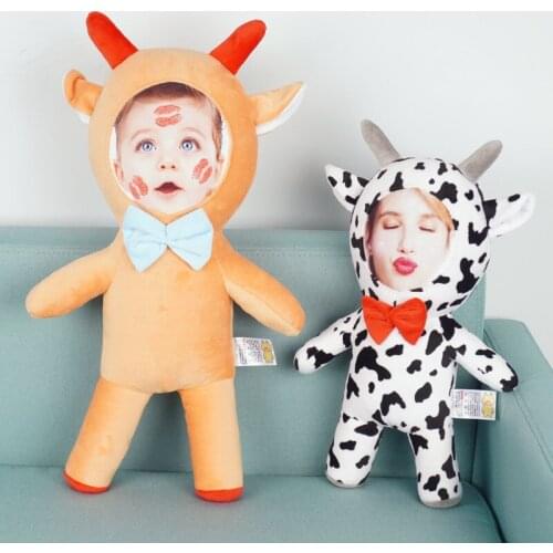 New Cow doll home furnishings custom real person Home decor photo mascot custom face doll pillow qixi festival gift to girls