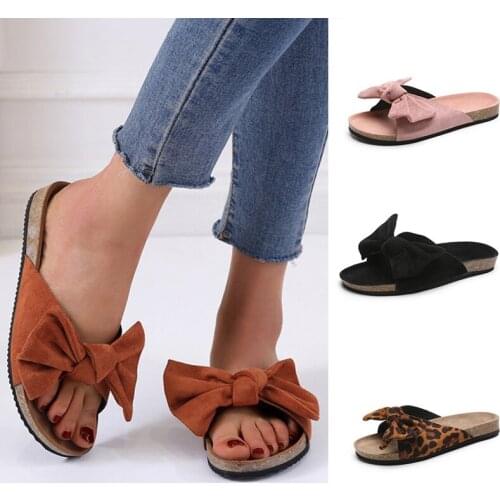 Summer Women Fashion Bow Tie Flat Slipper Thick Bottom Sandals Home Beach Shoes -OPK