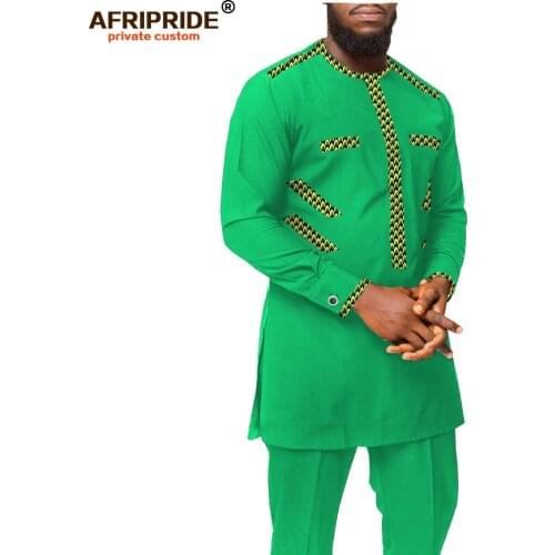 Men`s Casual Shirt Suit African Dashiki Print Clothing O Neck Long Sleeve Plus Size for Party Wedding Attire AFRIPRIDE A2016002