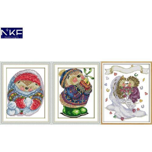 NKF Lovely Hedgehog Cross Stitch Pattern Handmade Craft Needlework Cross-Stitch Embroidery Kit Cross Stitch for Home Decor