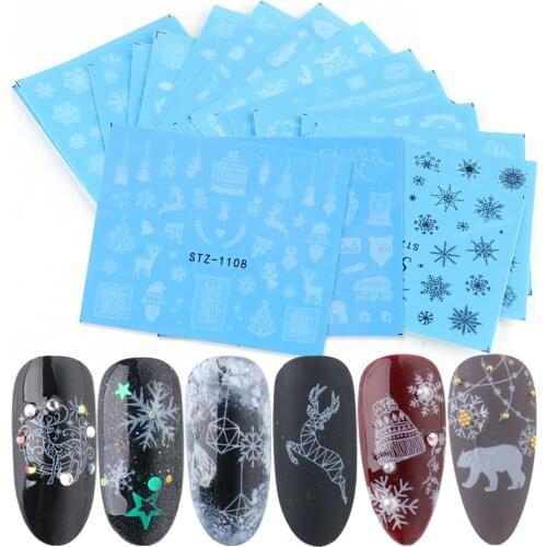 16pc White Black Winter Nail Water Sticker Set Snowflakes Elk Nail Art Decals Christmas Sliders For Nails 2020 LASTZ1098-1113-1