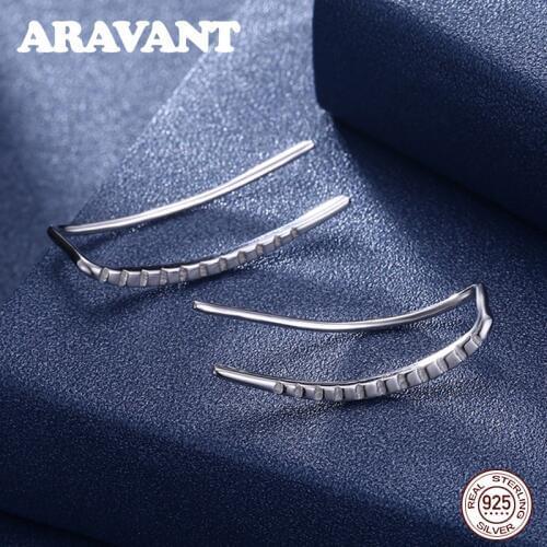 Real 925 Sterling Silver Crawler Cuff Hoop Earrings For Women Girls Sterling Silver Jewelry