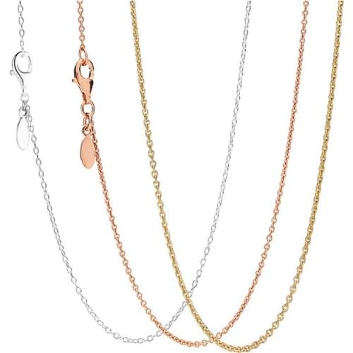 Original Rose & Gold Color & Silver Shine Anchor Chain Necklace For 925 Sterling Silver Bead Charm Bracelet Europe DIY Jewelry