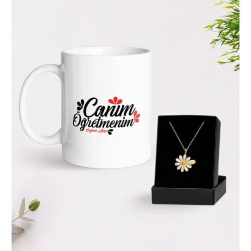 Personalized Monsieur Lazhar White Mug and Daisy Necklace Gift Seti-11