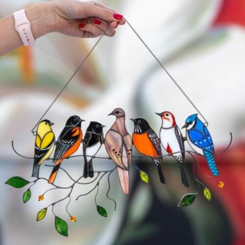 High Stained Simulation Plastic Wood Parrot Toy Bird Chew Biting Hanging Ornaments with Chain for Window Door Patio Decorations
