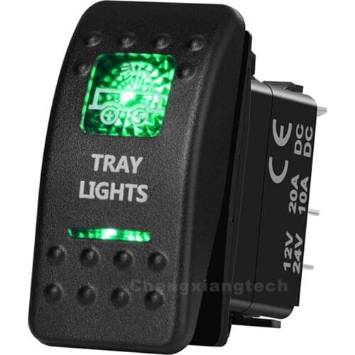 Tray Lights 5 Pin On Off Green Led Backlit Printed Rocker Switch for Car Boat Truck 12v 24v SPST Waterproof