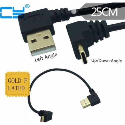 GOLD Plated Left Angle USB2.0 (Type-A) Male to USB3.1 (Type-C)Male Up & Dwon Angle USB Data Sync & Charge Cable Connector