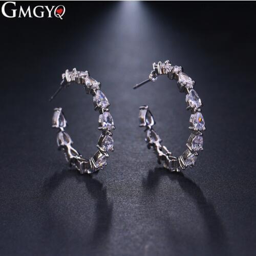 GMGYQ Simple Fashion Circular zircon Round Open Hoop Earrings For Women Girl Dress Accessories Wholesale Customization