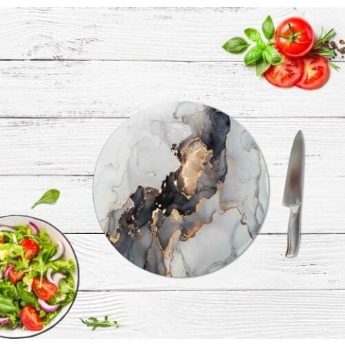 Gilded Marble Look Style Glass Cutting Board Design Kitchen Chopping board Glass Healthy Oval Cutting Board 32 cm diameter
