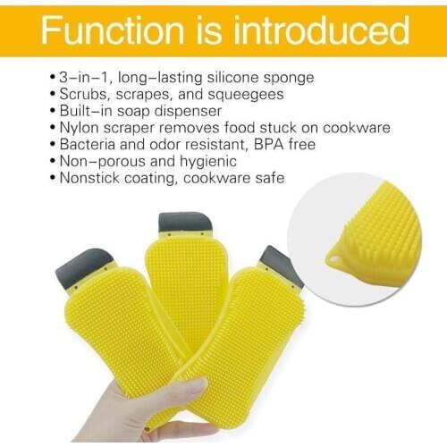 3 in 1 Multiuse Silicone Sponge Scraper Brush Kitchen Dishes Bath Wash Cleaner