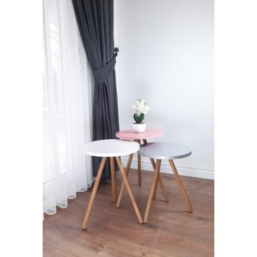 Modern İntergo Color Triple Zigon Coffee table Wood Pedestal Round Pastel Design coffe table table basse
