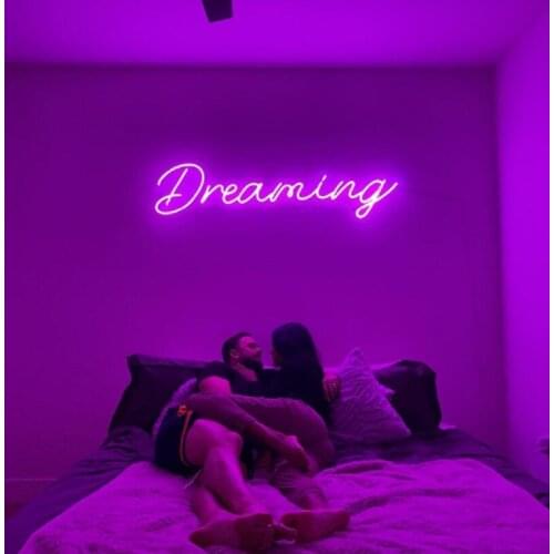 Custom Dreaming Led Flex Transparent Acrylic Neon Sign Light Wall Hanging for Home Room Bedroom Birthday Wedding Decoration