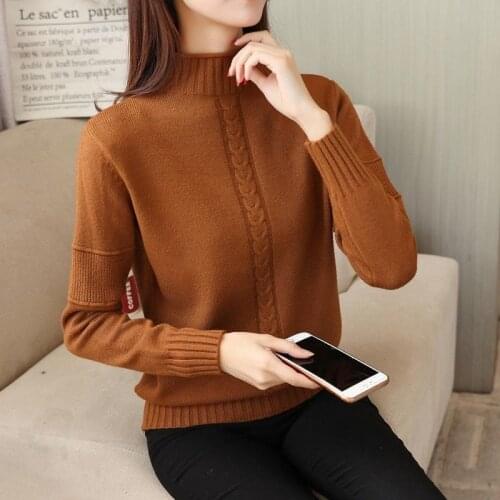 Korean Fashion Womens Sweaters Elegant Half Turtleneck Knitted Solid Twist Pullovers Basic Elastic Pull Female Bottoming Jumper