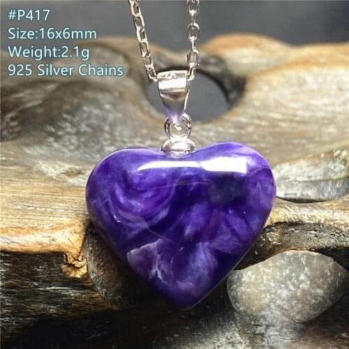 Top Natural Purple Charoite Stone Pendant Heart Jewelry For Woman Man Healing Reiki Love Gift 16x6mm Beads Gemstone Silver AAAAA