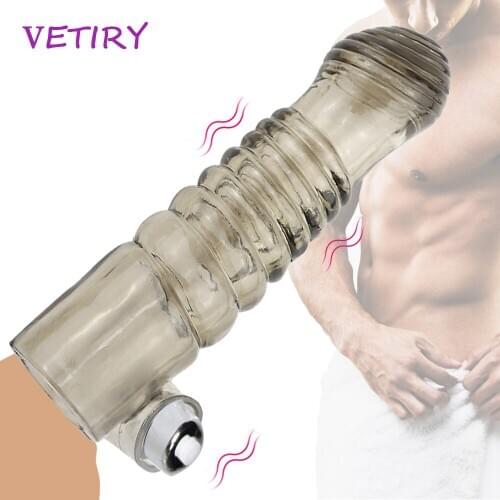 Penis Extender Sex Toys For Men Reusable Condom Vibrator Adult Sex Toys Male Realistic Thick Cock Extender Delay Penis Sleeve