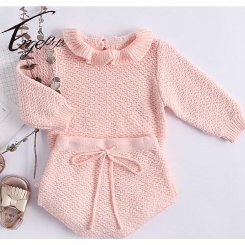 Engepapa Spring Autumn Infant Baby Girls Clothing Suit Long Sleeve Sweater+PP Shorts Baby Girls Knitting Clothes Set