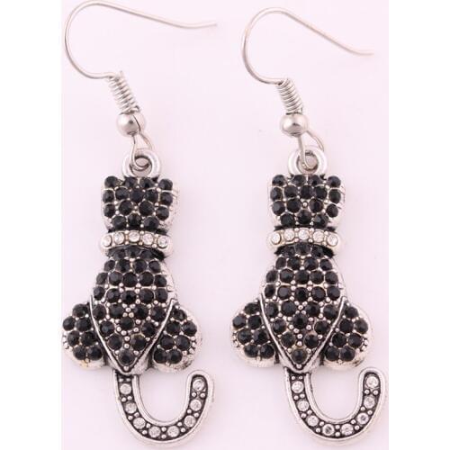 Jewelry Earrings Jewelry Animal Cat Shape Pendant With Black Crystals Personality Design Zinc Alloy Provide Dropshipping