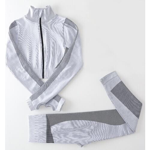 2pcs Women Seamless Yoga Clothing Coat Fitness Sports Suit Women Exercise Outfit Zipper Gym Set Workout Clothes for Women