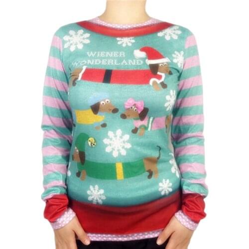 Funny Wiener Wonderland Ugly Christmas T Shirt for Women Hilarious Ladies Holiday Season 3D Print Long Sleeve Ugly Xmas T Shirts