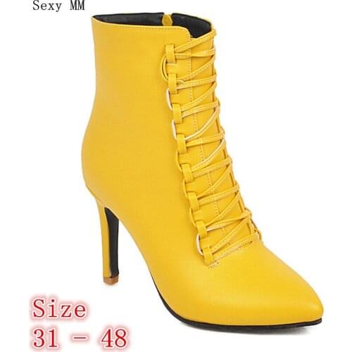 Spring Autumn High Heels Women Ankle Boots High Heel Shoes Woman Short Boots Small Plus Size 31 32 33-40 41 42 43 44 45 46 47 48