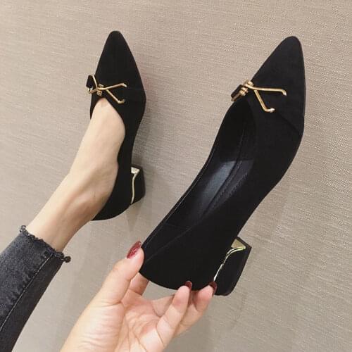 Womens Shoes Thick Heel Pointed Toe Shoes 2020 Summer New Womens Mid-heel Single Shoes Working Black High Heels Women
