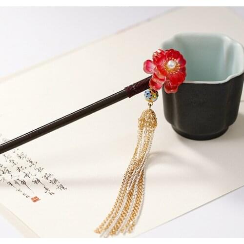 Han Chinese Clothing Antique Style Woman Tassels Step Shake Red Crystal Flower Ancient Wedding Hairpin Bridal Headdress MA