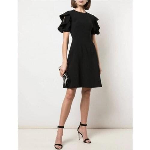 Dress Summer 2020 New Elegant Fashion OL Commute Dress For Women Hollow Out Ruffles Sleeve Empire A line Dresses Brands Quality