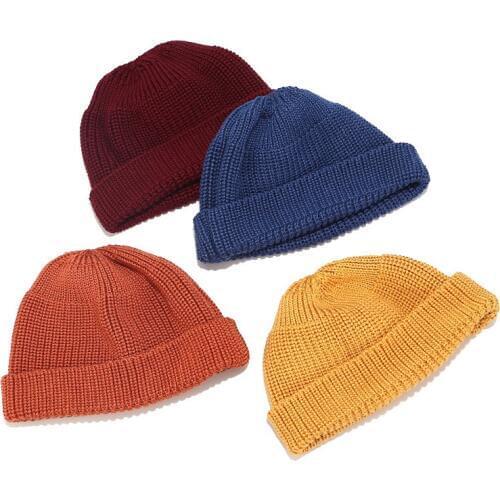 Short Design Plain Beanie Hats for Men Women Soft Acrylic Winter Knitted Cap Warm Stylish Hip Hop Streetwear Yellow Orange Beige