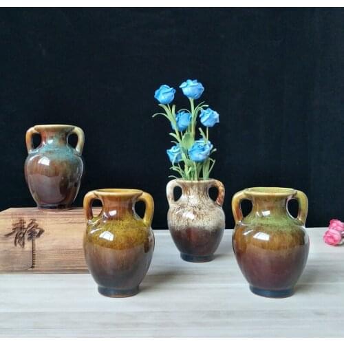 1pc Mini Ceramic Handicraft Vase Aromatherapy Bottle Green Plant Hydroponic Home Decoration Small Flower Vase
