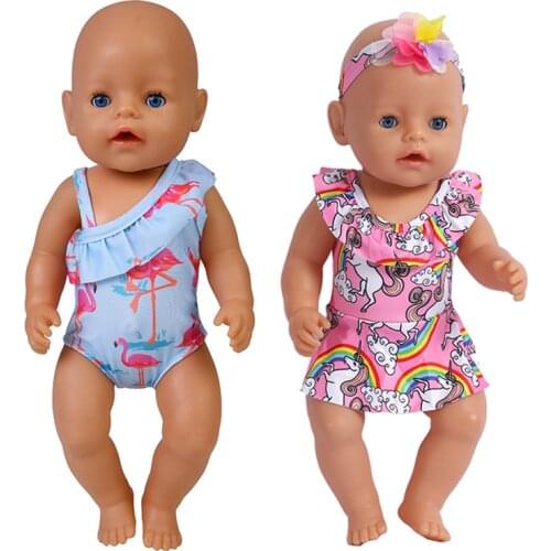 18 Inch Doll Clothes Swimsuit Summer Clothes for 43 cm Doll Toys for Girls Flamingo Swim with Headwear American Girl Doll Bikini