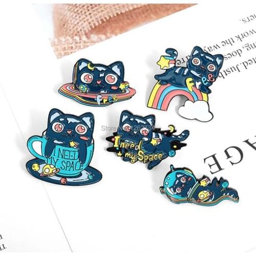 20/Lot Rainbow Space Cat Brooch Figures Pin For Lapel Action Figure