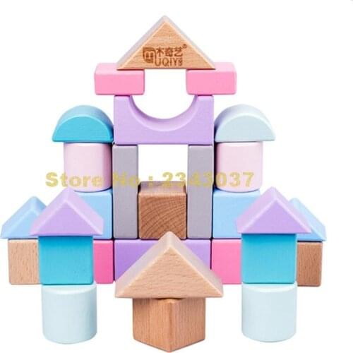 28pcs Diy Beech Colorful Wood Wooden Educational Building Blocks Toy