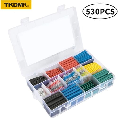 530PCS Solder sealed wire connector and Solder insulated waterproof docking terminal Solder ring heat shrinkable combination