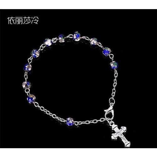 6mm Cloisonne Bracelet Catholic Rosary Holy Communion Gift Cross Cross Pendant Bracelet Alloy Jewelry